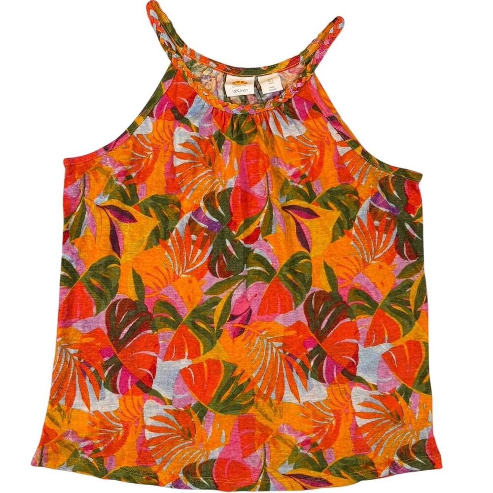 C&C California Orange Tropical Leaf Halter Tank Top